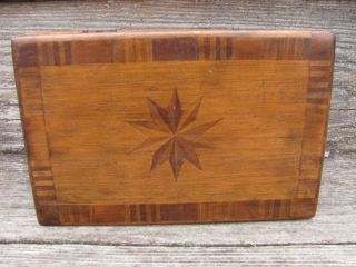 ANTIQUE 19thC MINIATURE DRESSER BOX INLAY COMPASS STAR DESIGN w/IVORY LOCK 2