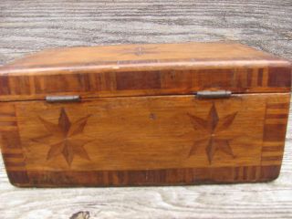 ANTIQUE 19thC MINIATURE DRESSER BOX INLAY COMPASS STAR DESIGN w/IVORY LOCK 5