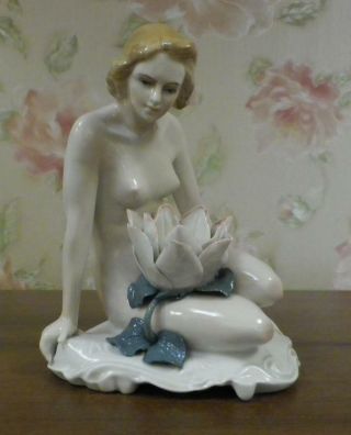 Naked Nude Girl With A Lily Vintage German Porcelain Figurine Carl Ens 8768u