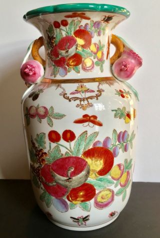 Antique Chinese Vase - Large Late 19th 20th C.  Famille Rose W/ Peach Handles