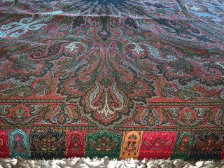 Antique Hand Woven Paisley Shawl,  70 " Sq. ,  Signed Twice,  Sp