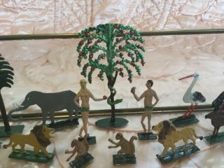 VINTAGE GERMAN LEAD METAL FLATS MINIATURES ADAM AND EVE SCENE RARE ANIMALS 2