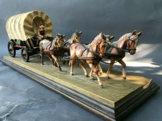 Large Hand Carved Four Horse Drawn Covered Wagon W Rider 30 " B