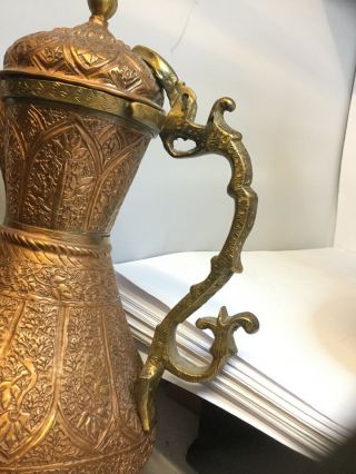 Trio Of Antique Copper Middle Eastern Islamic Dallah / Arabic Coffee Pot / Ewers 11