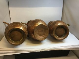 Trio Of Antique Copper Middle Eastern Islamic Dallah / Arabic Coffee Pot / Ewers 8