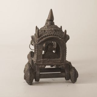 Antique Bronze Elephant Carriage Temple Toy Rider India 1900s Ornate Wheels 5