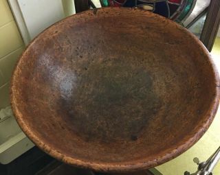 17th C American Turned And Hewn Burl Bowl In Old Surface Very Large