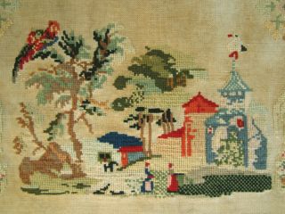 1855 ROMANTIC DUTCH WOOL WORK SAMPLER ANGELS HEARTS LANDSCAPE STICKTUCH 5