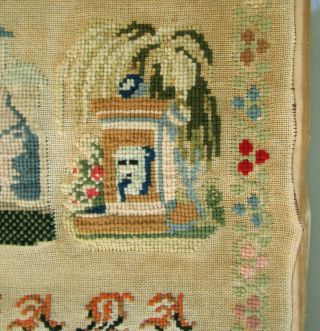 1855 ROMANTIC DUTCH WOOL WORK SAMPLER ANGELS HEARTS LANDSCAPE STICKTUCH 6