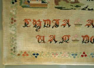 1855 ROMANTIC DUTCH WOOL WORK SAMPLER ANGELS HEARTS LANDSCAPE STICKTUCH 7