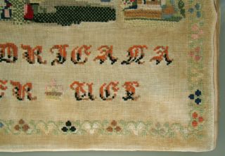 1855 ROMANTIC DUTCH WOOL WORK SAMPLER ANGELS HEARTS LANDSCAPE STICKTUCH 8