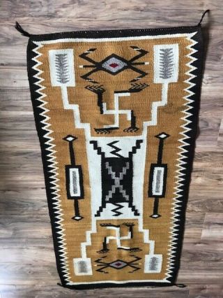 Vintage Navajo Blanket Rug W/geometric Designs & Colors 60 " X 31 "