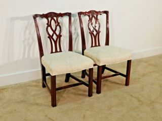 Pair Kindel Winterthur Mahogany Carved Chippendale Chairs 2
