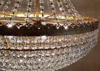 Antique Vintage Brass & Crystals GIANT French Chandelier Lighting Ceiling Lamp 10