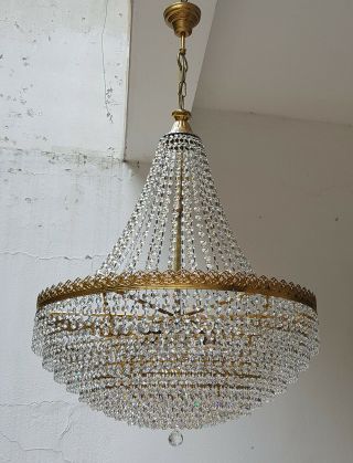 Antique Vintage Brass & Crystals GIANT French Chandelier Lighting Ceiling Lamp 2