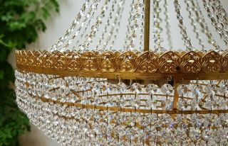 Antique Vintage Brass & Crystals GIANT French Chandelier Lighting Ceiling Lamp 4