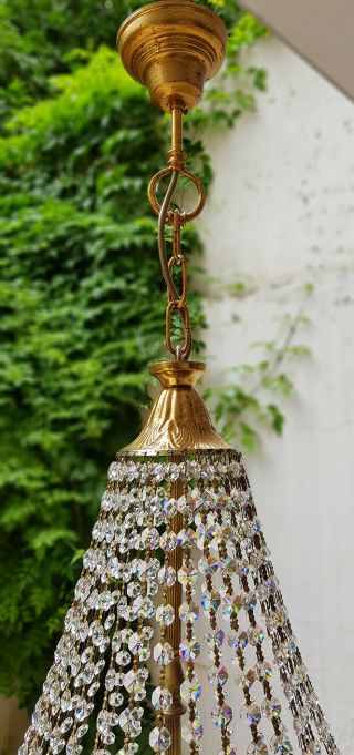 Antique Vintage Brass & Crystals GIANT French Chandelier Lighting Ceiling Lamp 7