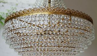 Antique Vintage Brass & Crystals GIANT French Chandelier Lighting Ceiling Lamp 8