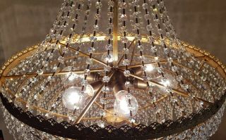 Antique Vintage Brass & Crystals GIANT French Chandelier Lighting Ceiling Lamp 9