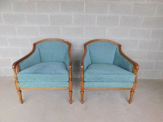 Baker Furniture Hollywood Regency Style Barrel Back Club Accent Chairs - A Pair