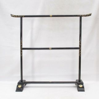 H805: Real Old Japanese Lacquer Ware Towel Rack With Good Makie For Daimyo