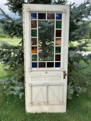 Antique Vintage Victorian Wood Door W/stained Glass Key