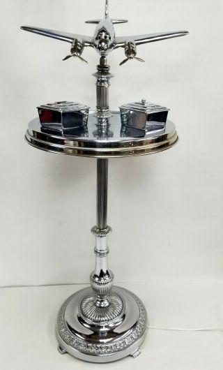 Art Deco Airplane Dc3 Chrome Smoking Ashtray 1940 Table Cigar Room Lounge