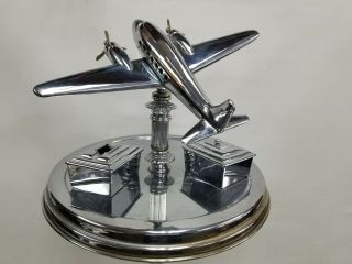 Art Deco Airplane DC3 Chrome Smoking Ashtray 1940 Table Cigar Room Lounge 9