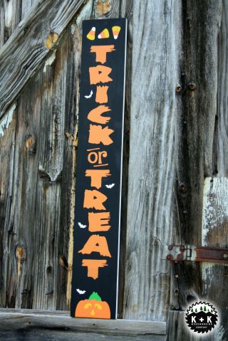 Large Rustic Wood Sign Trick Or Treat Fall Harvest Halloween Primitive Farmhouse