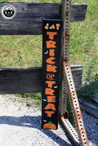 LARGE Rustic Wood Sign Trick or Treat FALL Harvest HALLOWEEN Primitive Farmhouse 3