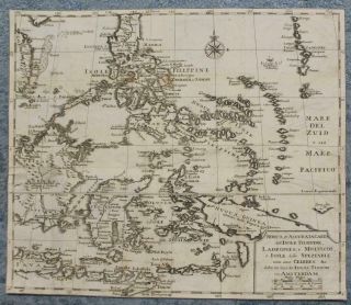 Philippines Indonesia 1740 Tirion/albrizzi Unusual Antique Copper Engraved Map