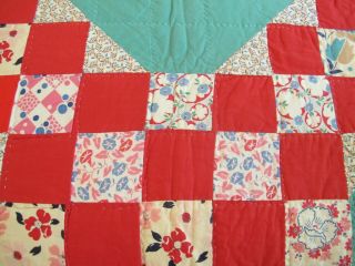OUTSTANDING Vintage Feed Sack Hand Sewn FLYING CLOUDS IRISH CHAIN Quilt; QUEEN 10