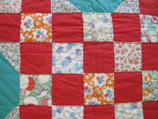 OUTSTANDING Vintage Feed Sack Hand Sewn FLYING CLOUDS IRISH CHAIN Quilt; QUEEN 5