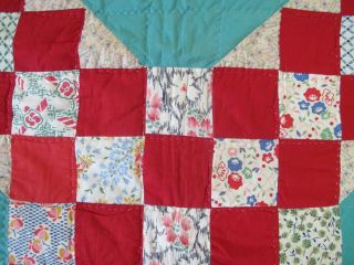 OUTSTANDING Vintage Feed Sack Hand Sewn FLYING CLOUDS IRISH CHAIN Quilt; QUEEN 7