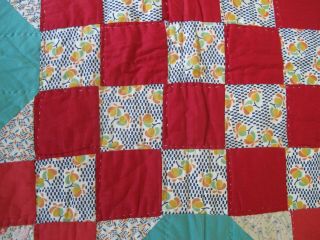 OUTSTANDING Vintage Feed Sack Hand Sewn FLYING CLOUDS IRISH CHAIN Quilt; QUEEN 9