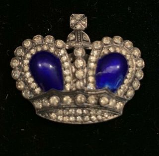 Vintage Signed Sterling Prince Matchabelli Azure Cabochon Crown Dress Clip