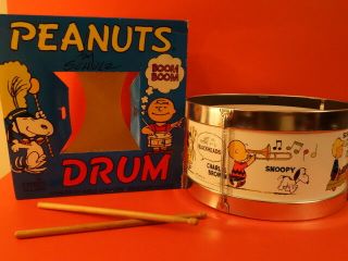 Chein Peanuts Snoopy Drum By Schultz Charlie Brown Usa 1969,  Box