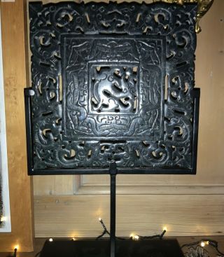 Ancient Chinese Or Japanese Black Granite Relief Carved Wall Sculpture