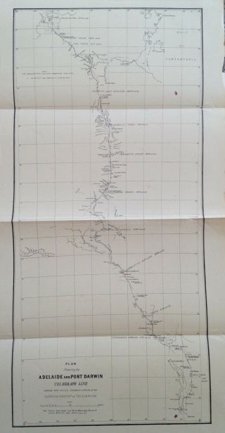 Printed Map Of Australian Overland Telegraph Line Adelaide Darwin 1877