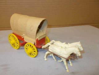 Marx Wagon Train Playset 60MM Red Buckboard Wagon W/Tan Cover,  Seat,  Horses,  L@@K 2