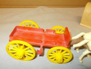 Marx Wagon Train Playset 60MM Red Buckboard Wagon W/Tan Cover,  Seat,  Horses,  L@@K 3