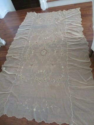 Exquisite Pair Old Tambour French Net Lace Bedspreads 2 Twin Size Coverlet