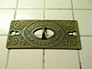 Vintage Antique General Store Cast Iron Paper Currency Weight 7 " X 3 "