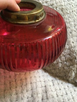 Antique English Young’s Cranberry Glass Reservoir Font For Oil Lamp 12