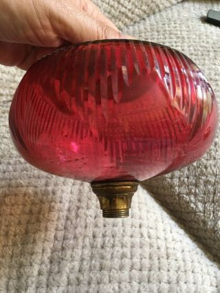 Antique English Young’s Cranberry Glass Reservoir Font For Oil Lamp 9