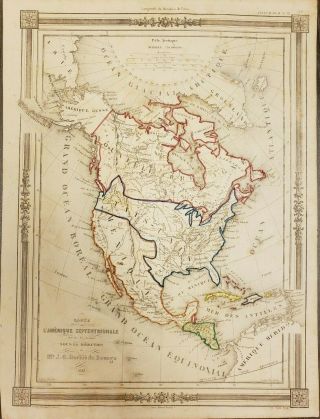 Antique Map Of North America With Texas As A Republic,  1843