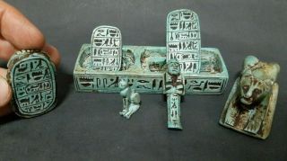 Ancient Egyptian Antiques Box (Lion,  Scarab,  2 Talisman 1 USHABTI,  1 Ubasti) BC 2