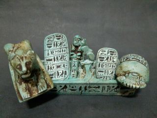 Ancient Egyptian Antiques Box (Lion,  Scarab,  2 Talisman 1 USHABTI,  1 Ubasti) BC 6