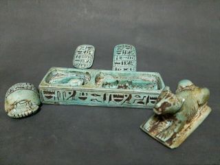 Ancient Egyptian Antiques Box (Lion,  Scarab,  2 Talisman 1 USHABTI,  1 Ubasti) BC 8