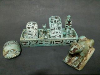 Ancient Egyptian Antiques Box (Lion,  Scarab,  2 Talisman 1 USHABTI,  1 Ubasti) BC 9